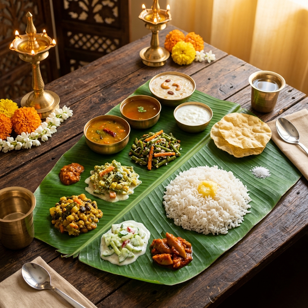 Traditional South Indian Banana Leaf Meal